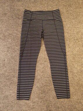 Athleta Black & White Striped Leggings M